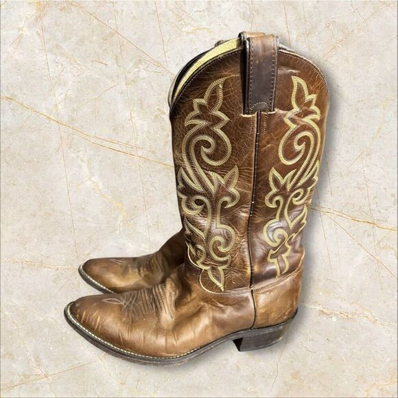 Justin Pre-Owned Men’s Brown Leather Western Boots / SZ: 9D - Picture 1 of 8